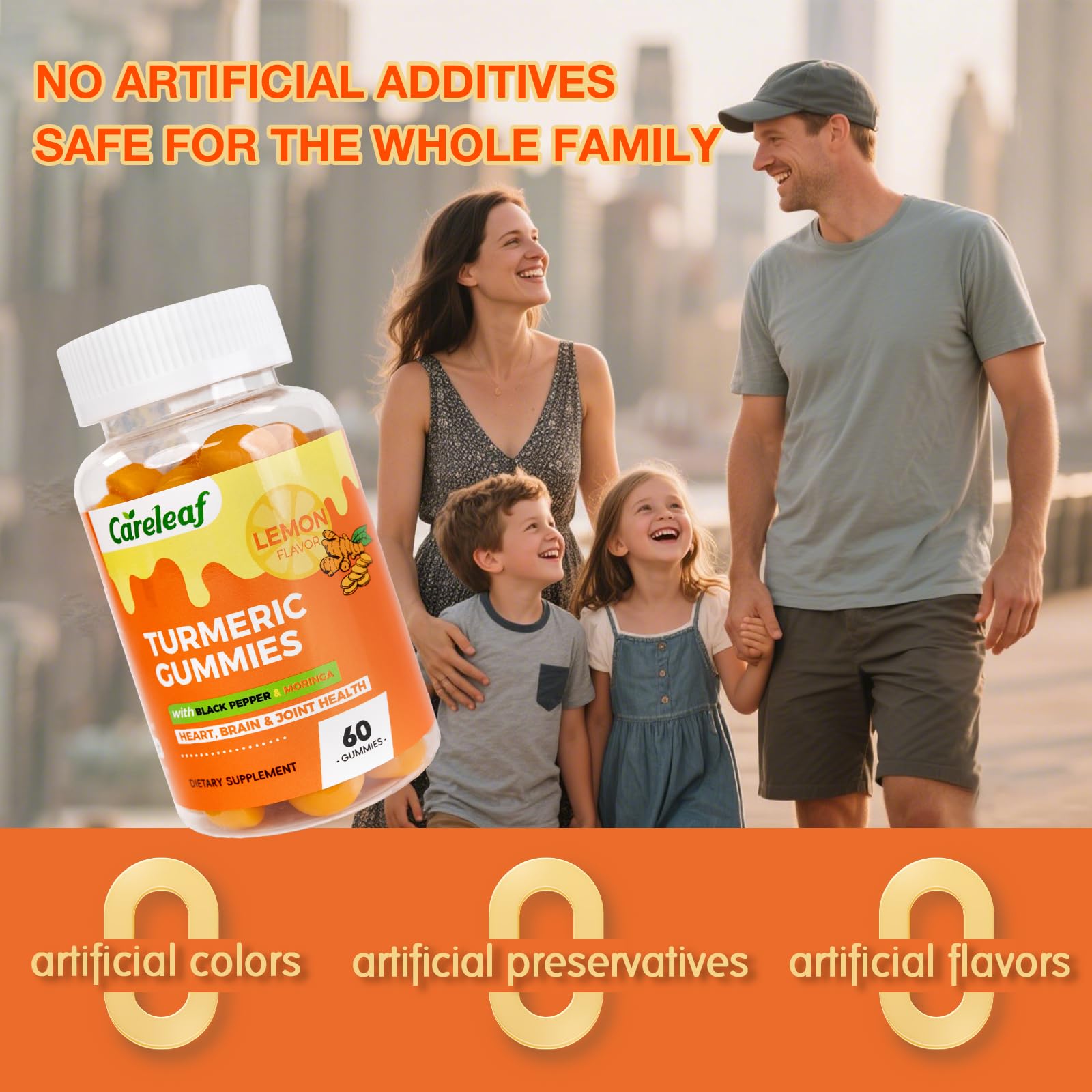 CareLeaf turmeric gummies lemon ingredients panel visible for transparency.