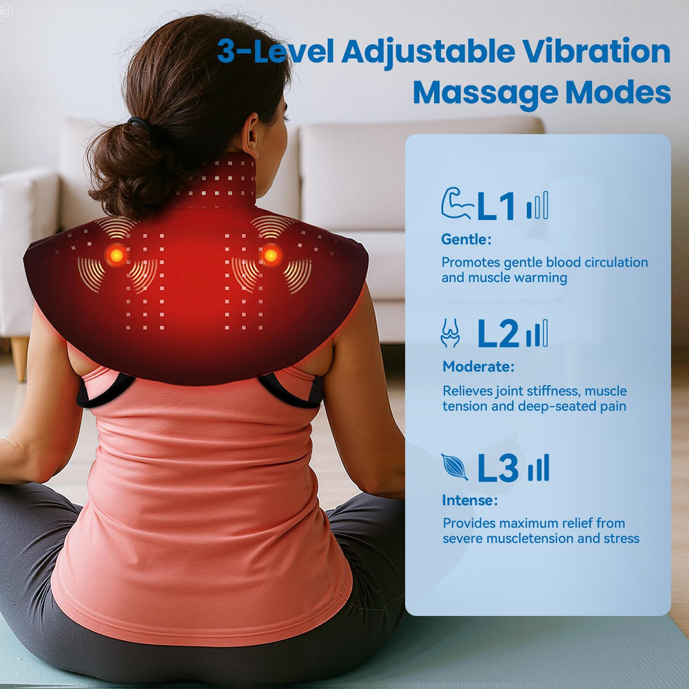 CareMORR adjustable vibration massager complements light therapy for tense muscles.