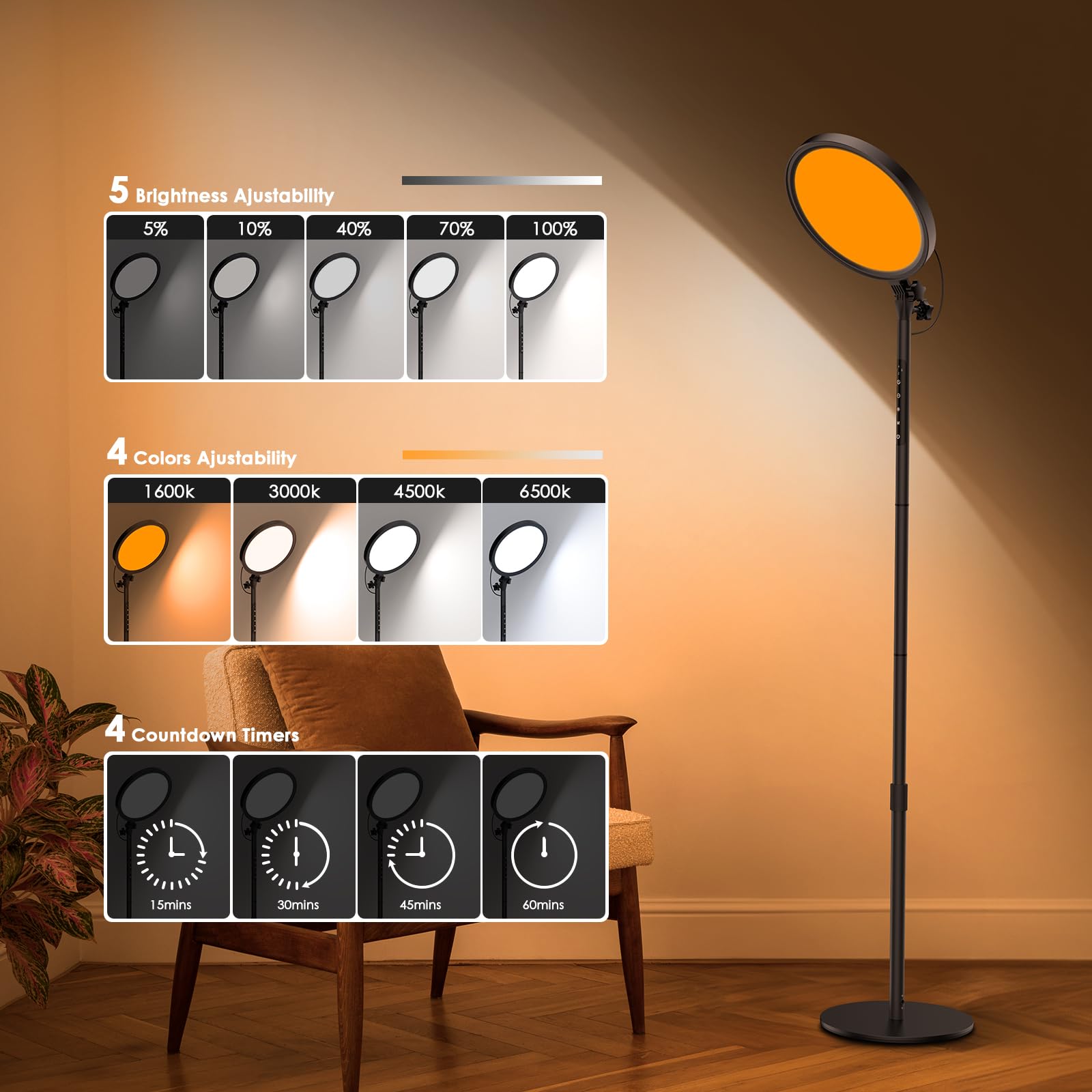 CAREMORR lamp with multiple brightness levels for tailored lighting