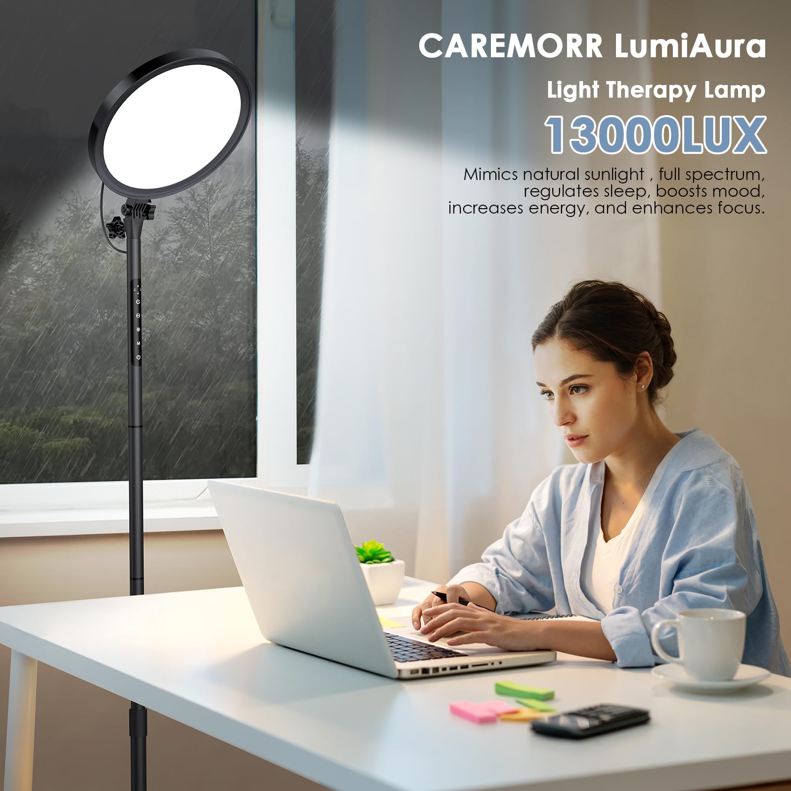 CAREMORR lamp showing adjustable height for flexible placement