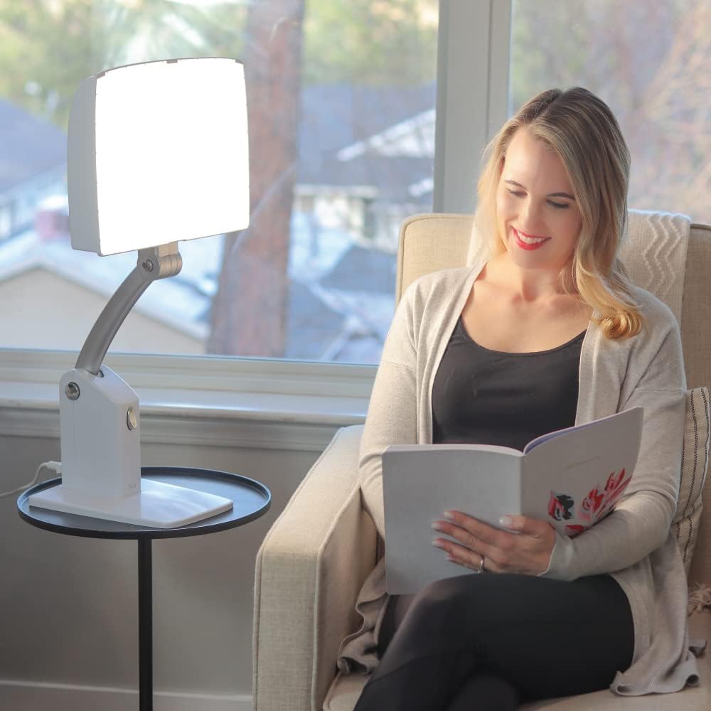 Carex Day-Light Sky on a desk delivering 10,000 LUX at 12 inches