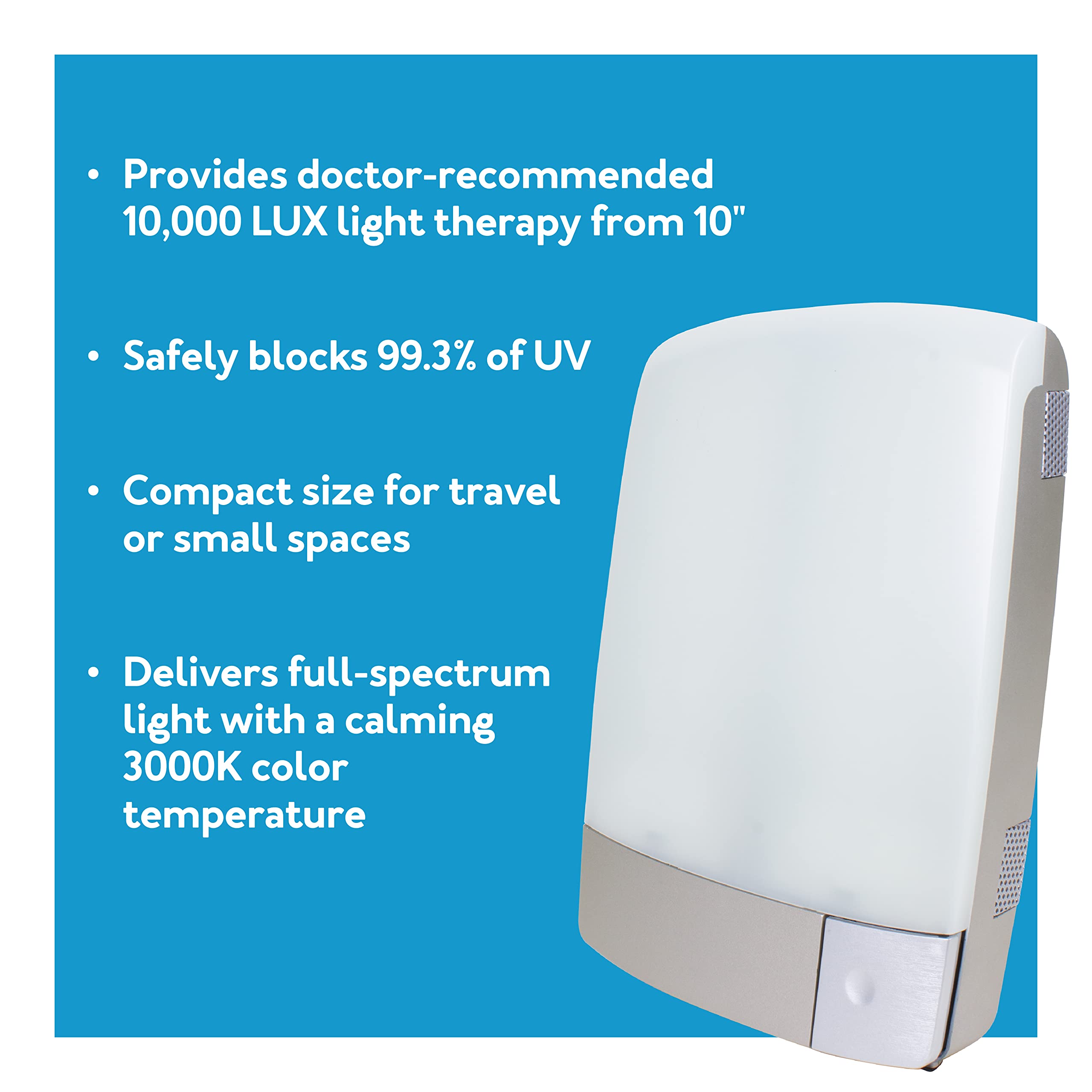 Carex Sunlite 10000 lux panel provides even illumination for tasks.