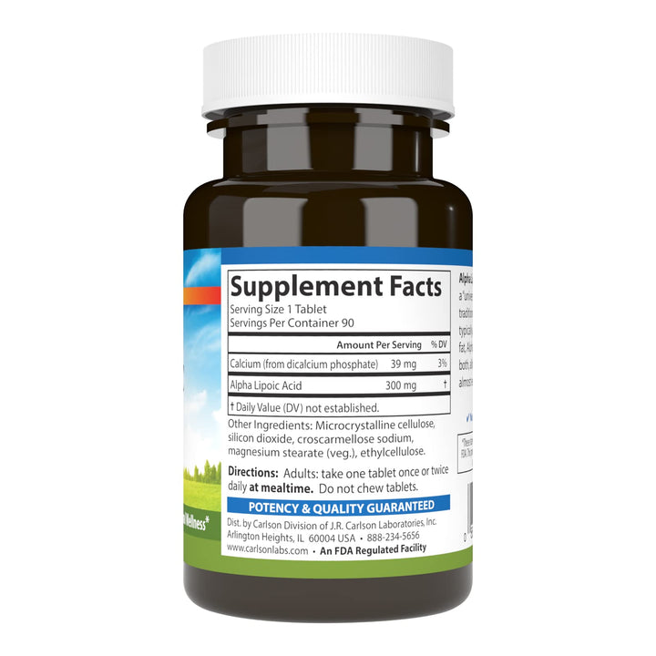 Carlson Alpha Lipoic Acid 300 mg tablets stacked for daily use