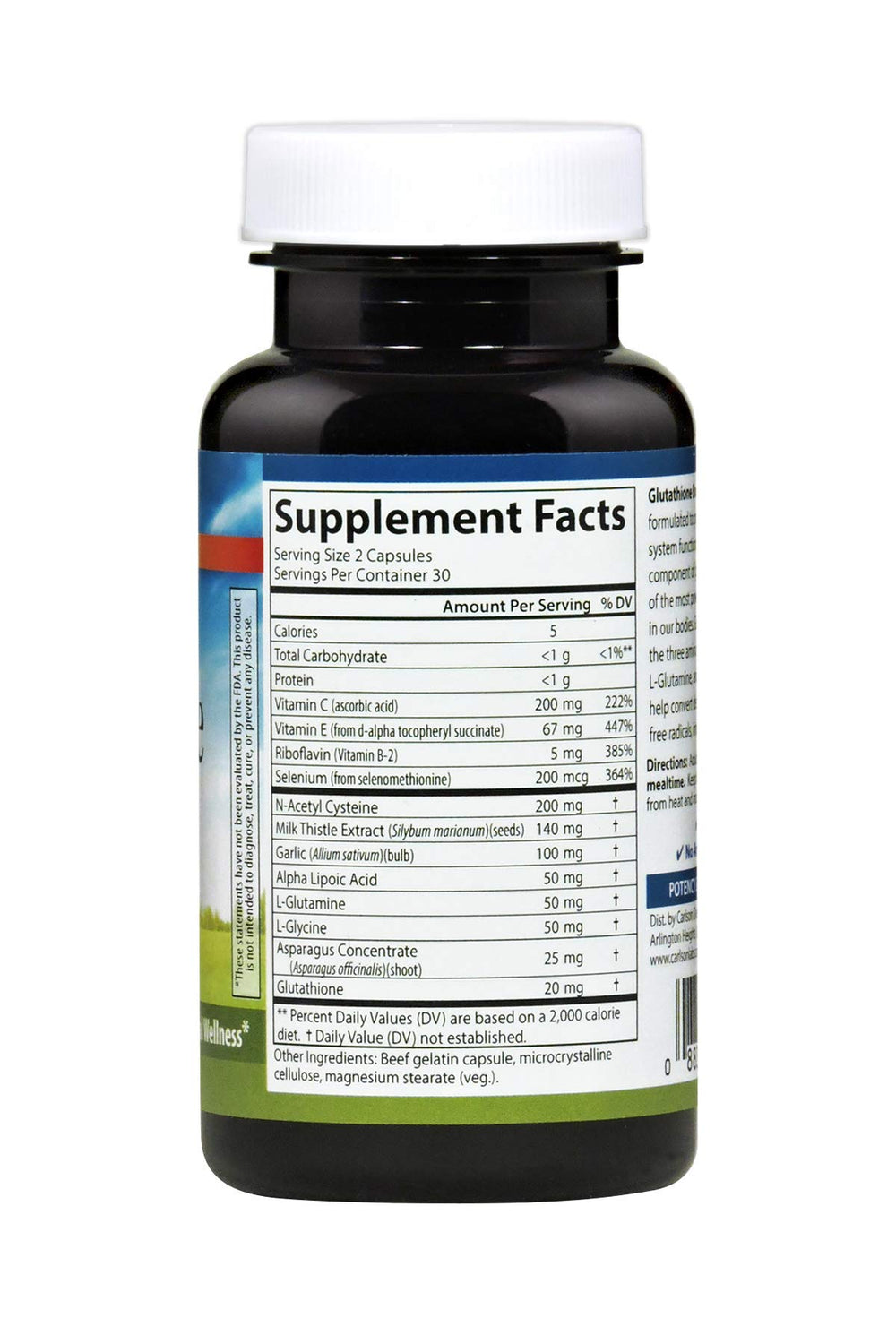 Carlson Alpha Lipoic Acid ingredients label, antioxidant blend