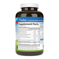 Carlson B Compleet 50 nutrition panel on bottle back explaining nutrient details