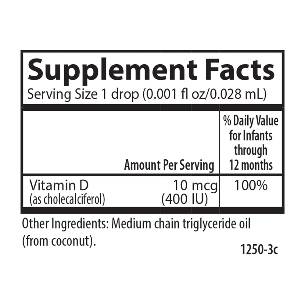 Carlson Baby D3 packaging shows labs with quality testing since 1965.
