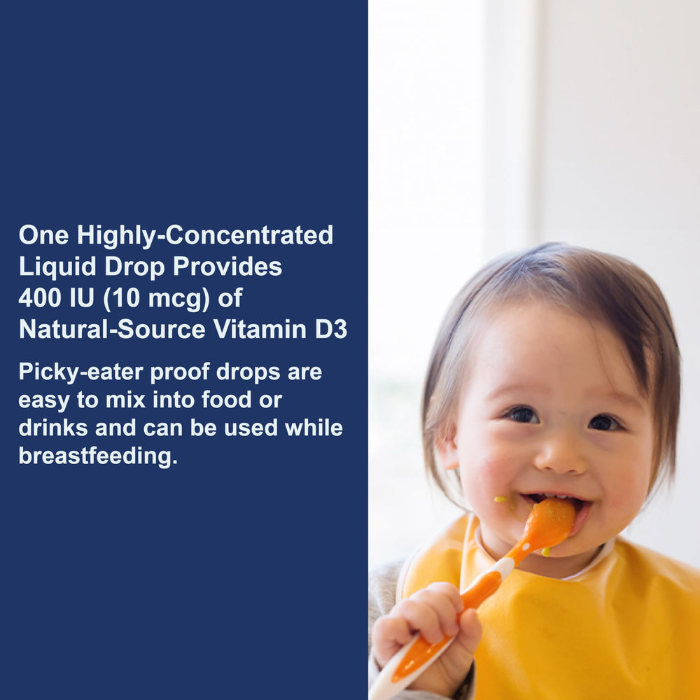Unflavored Carlson Baby D3 liquid bottle ready for mixing.