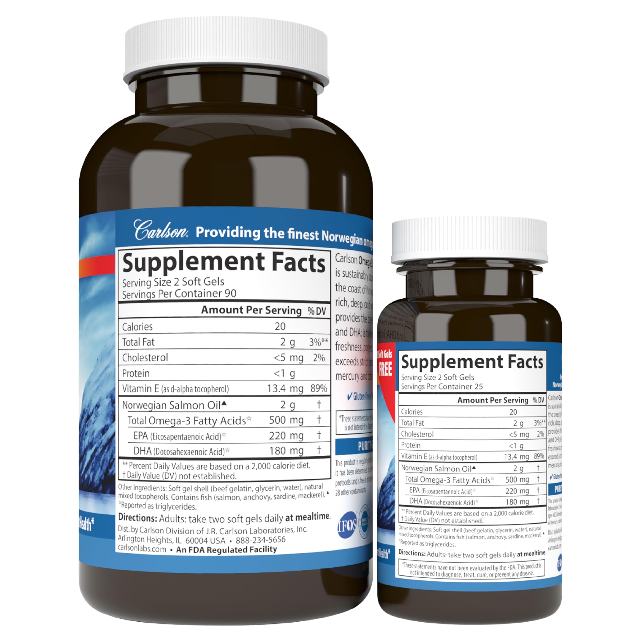 Carlson brain-heart-joint-support presentation with bottle and capsules.