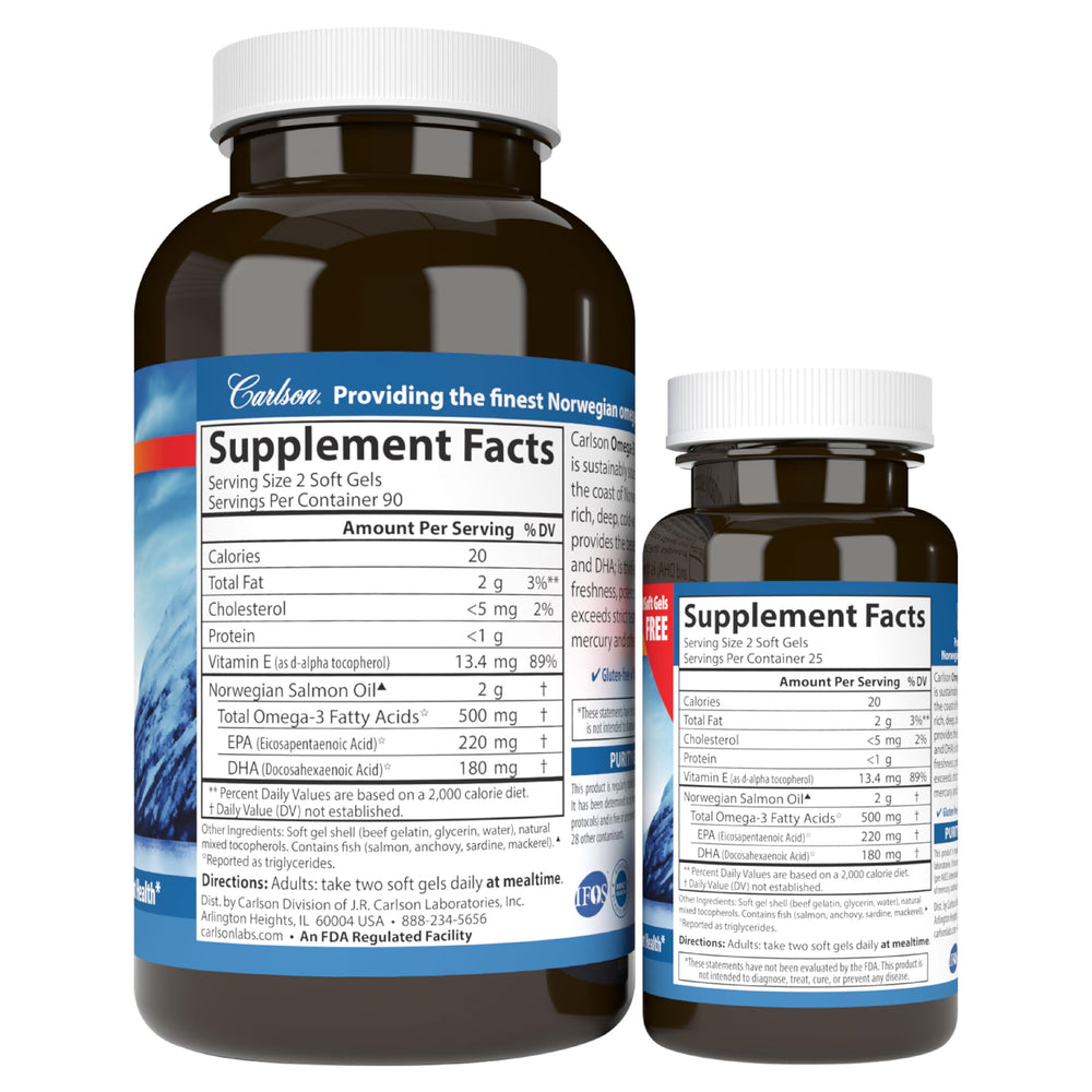 Carlson brain-heart-joint-support presentation with bottle and capsules.
