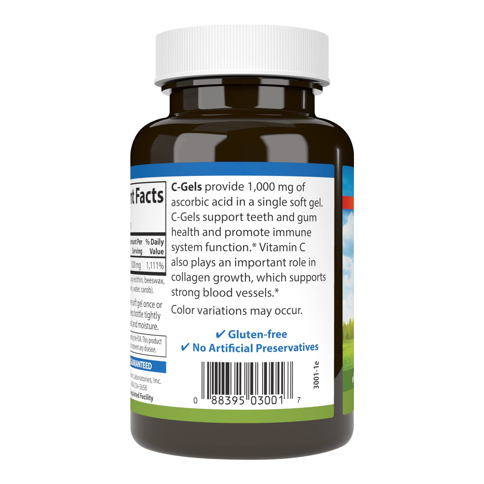 Carlson C-Gels 1000mg bottle pour shows convenient daily dosage.
