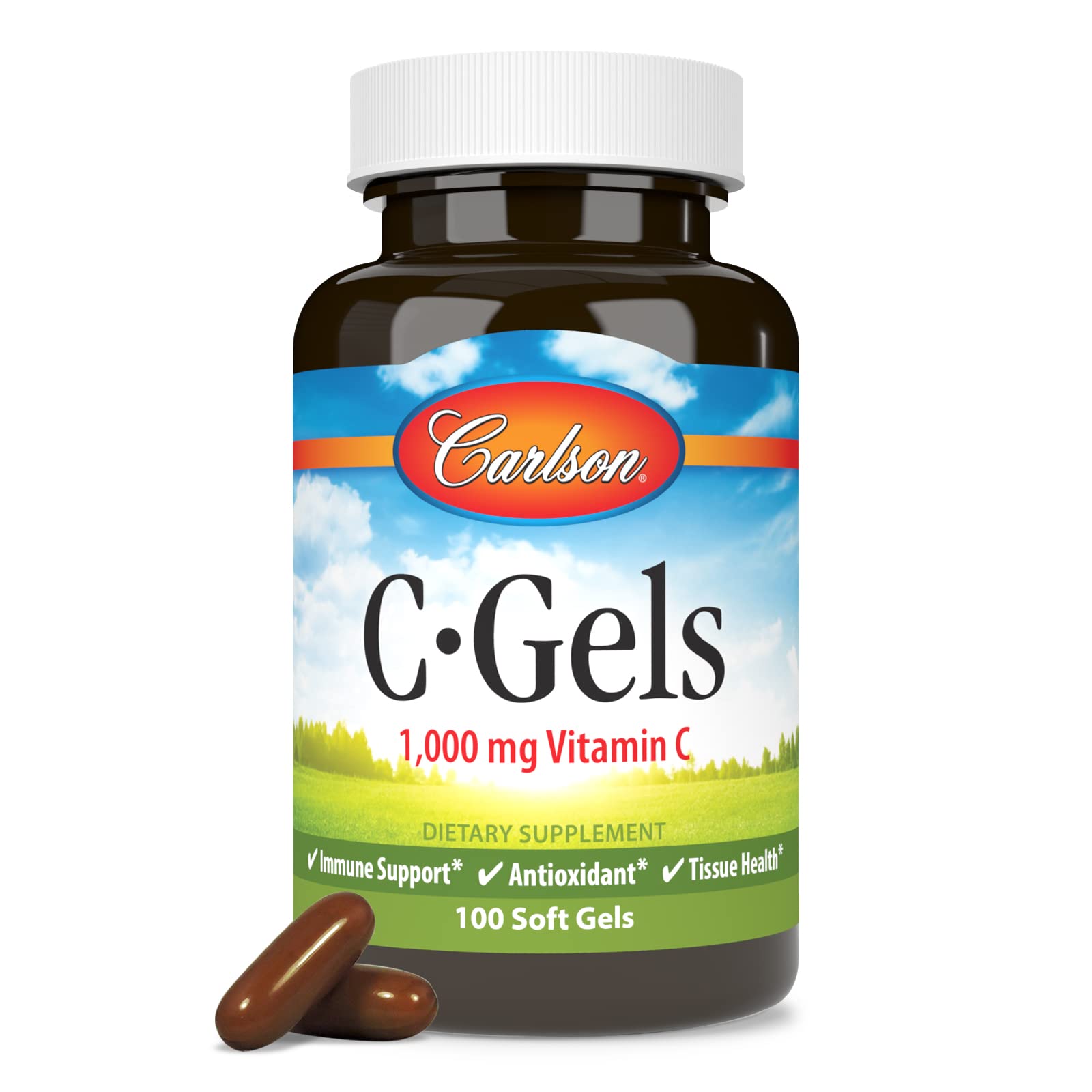 Carlson C-Gels on kitchen shelf ready for daily routine.