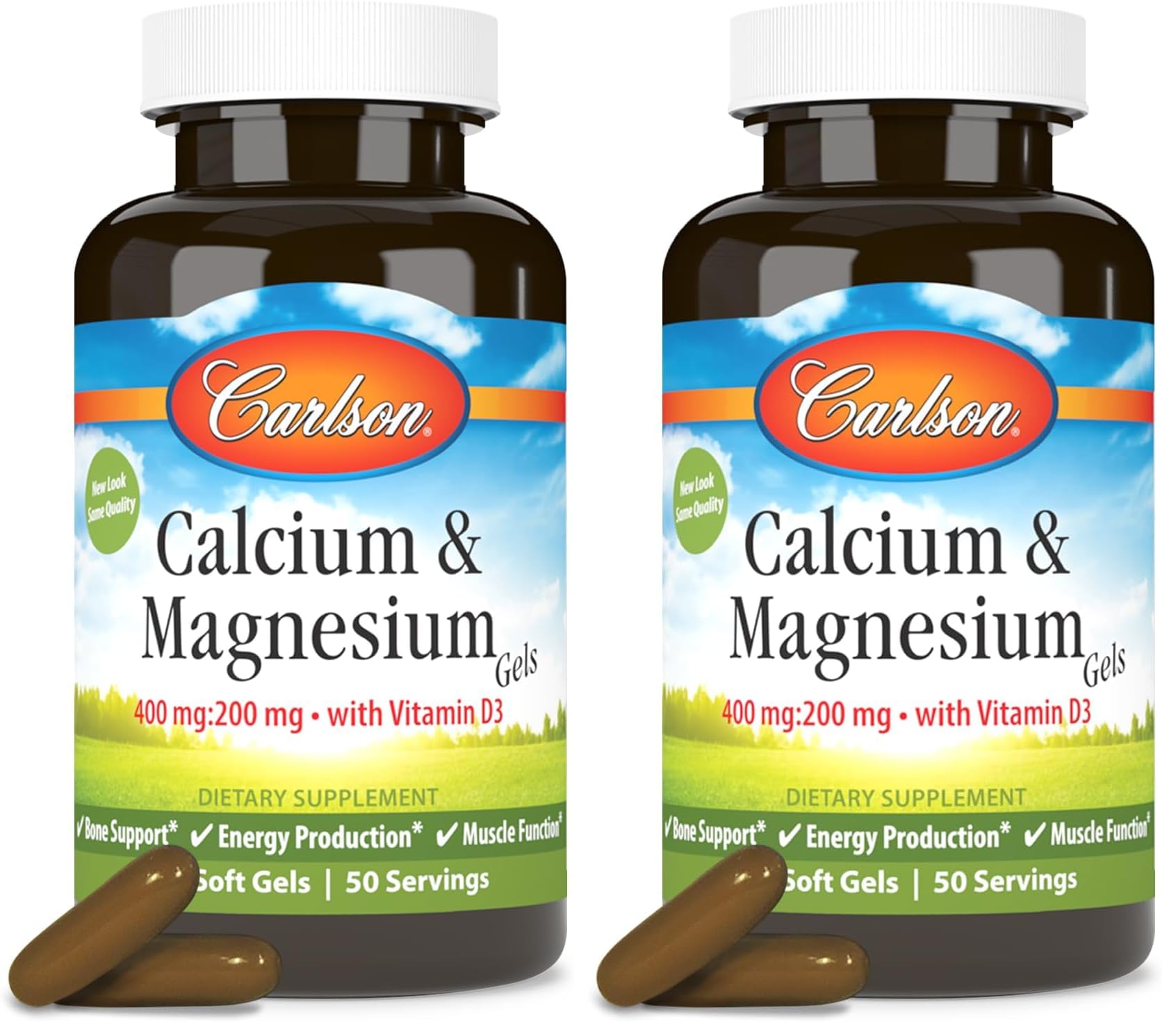 Carlson Cal-Mag Gels bottle with two-pack packaging for bone support