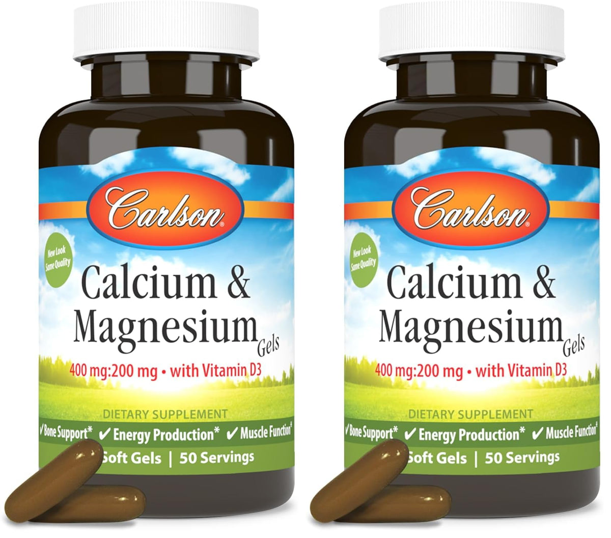 Carlson Cal-Mag Gels bottle with two-pack packaging for bone support