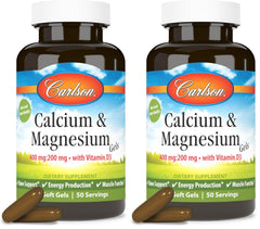 Carlson Cal-Mag Gels bottle with two-pack packaging for bone support