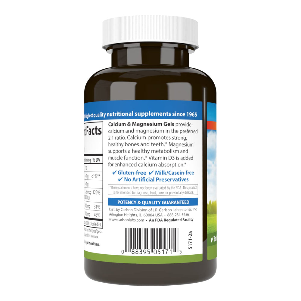 Carlson Cal-Mag Gels potency guarantee seal on package