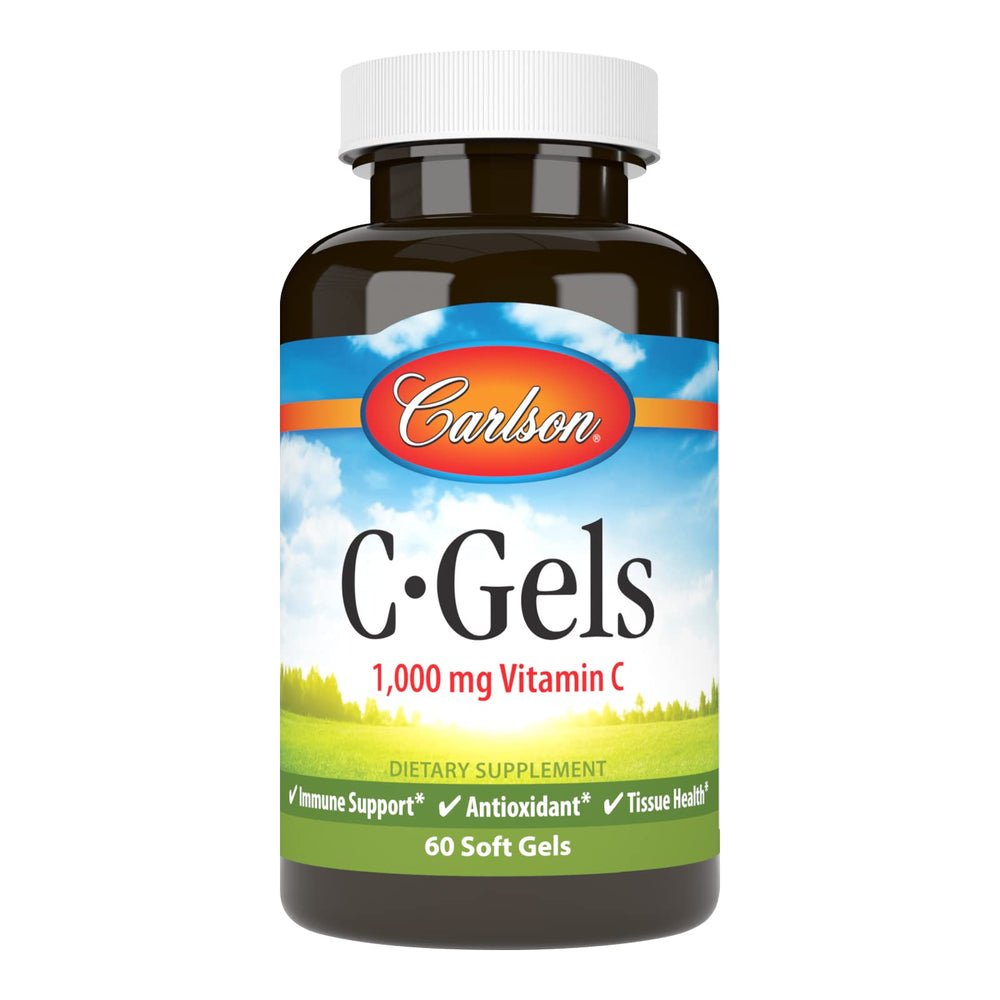 Carlson C-Gel 1000 mg bottle label highlights vitamin C content