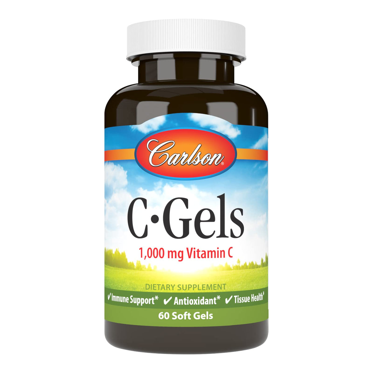 Carlson C-Gel 1000 mg bottle label highlights vitamin C content