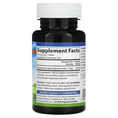 Carlson copper 5 mg tablets on label, supporting nervous system and cellular metabolism.
