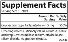 Carlson Chelated Copper 5 mg capsules displayed for convenient daily use.