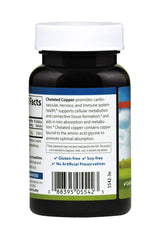 Back label of Carlson Chelated Copper 5 mg bottle explains ingredients.