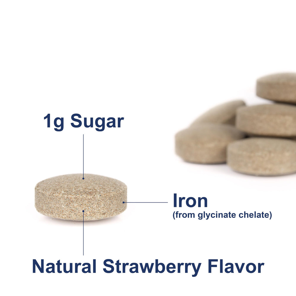 Carlson Chewable Iron 30 mg bottle back with usage notes and quality guarantee.