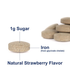 Carlson Chewable Iron 30 mg bottle back with usage notes and quality guarantee.