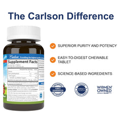 Carlson Chewable Iron 30 mg bottle front showcasing strawberry flavor and daily iron support.