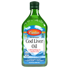 Carlson cod liver oil bottle pour for easy daily omega-3 intake.