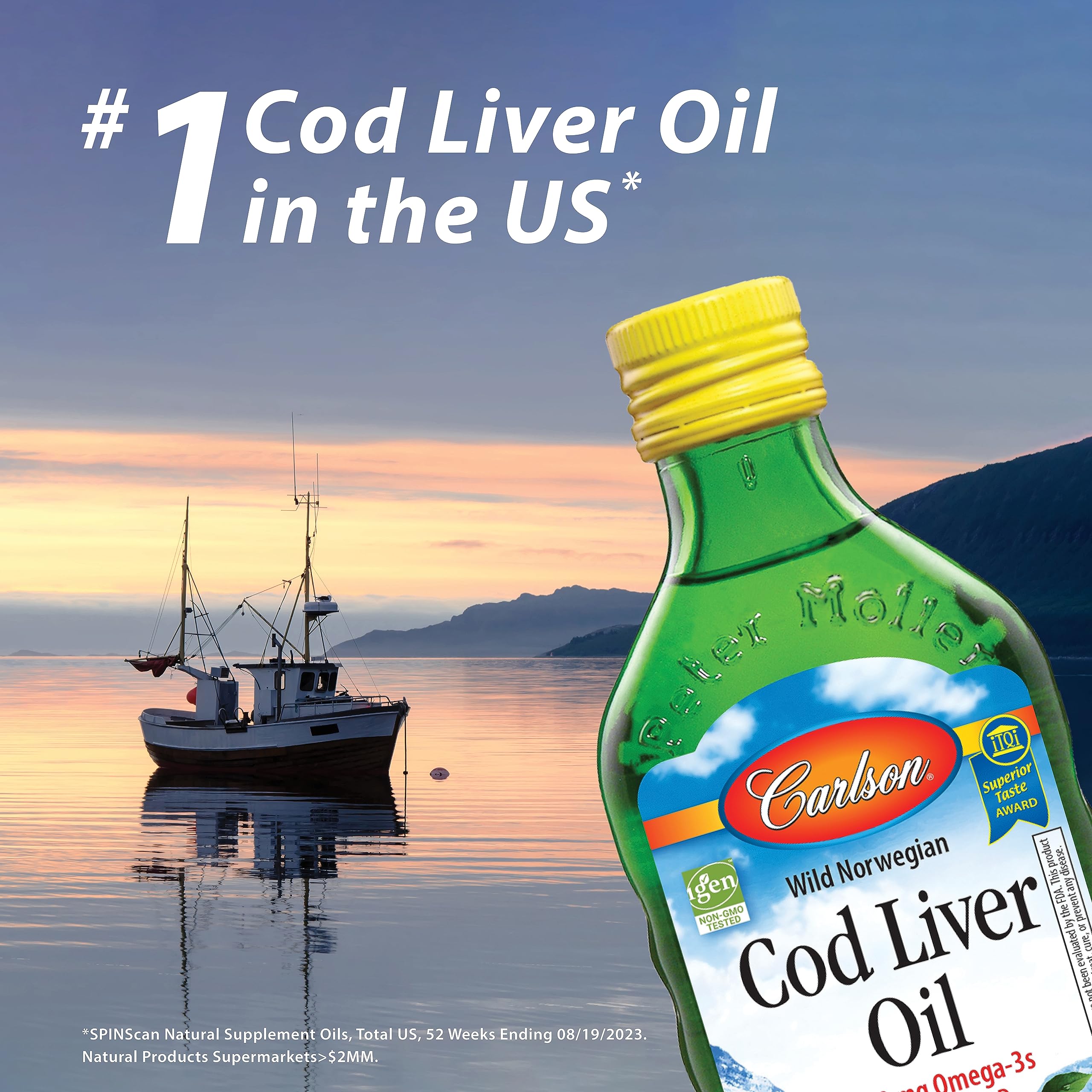IFOS and IGEN certification logos reassure quality for Carlson Cod Liver Oil Gems.