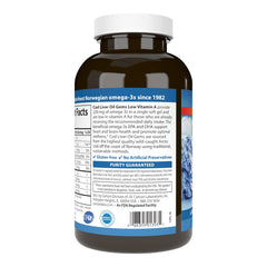 Carlson Cod Liver Oil Gems label details showcase low vitamin A and omega-3 content.