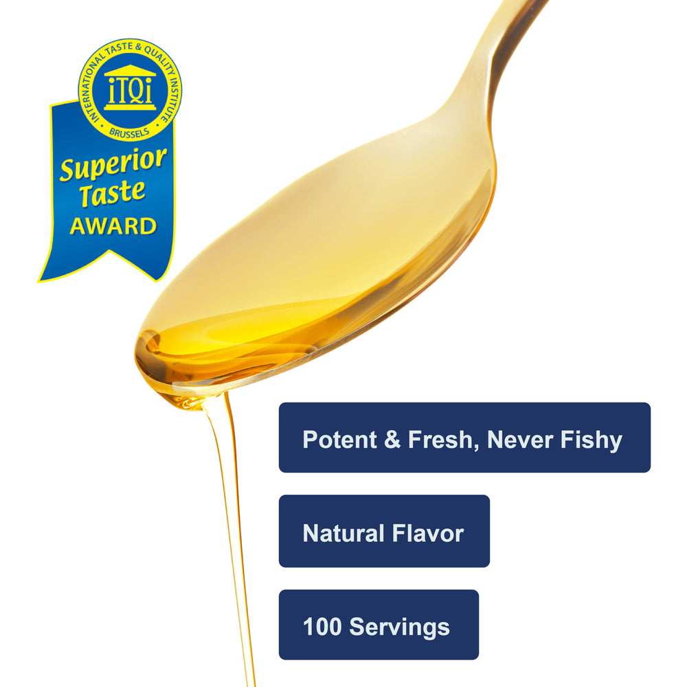 Carlson cod liver oil bottle pour blends into drinks smoothly.