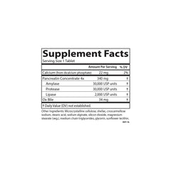 Carlson enzymes close-up shows trio of enzymes aiding protein, carb, fat breakdown.