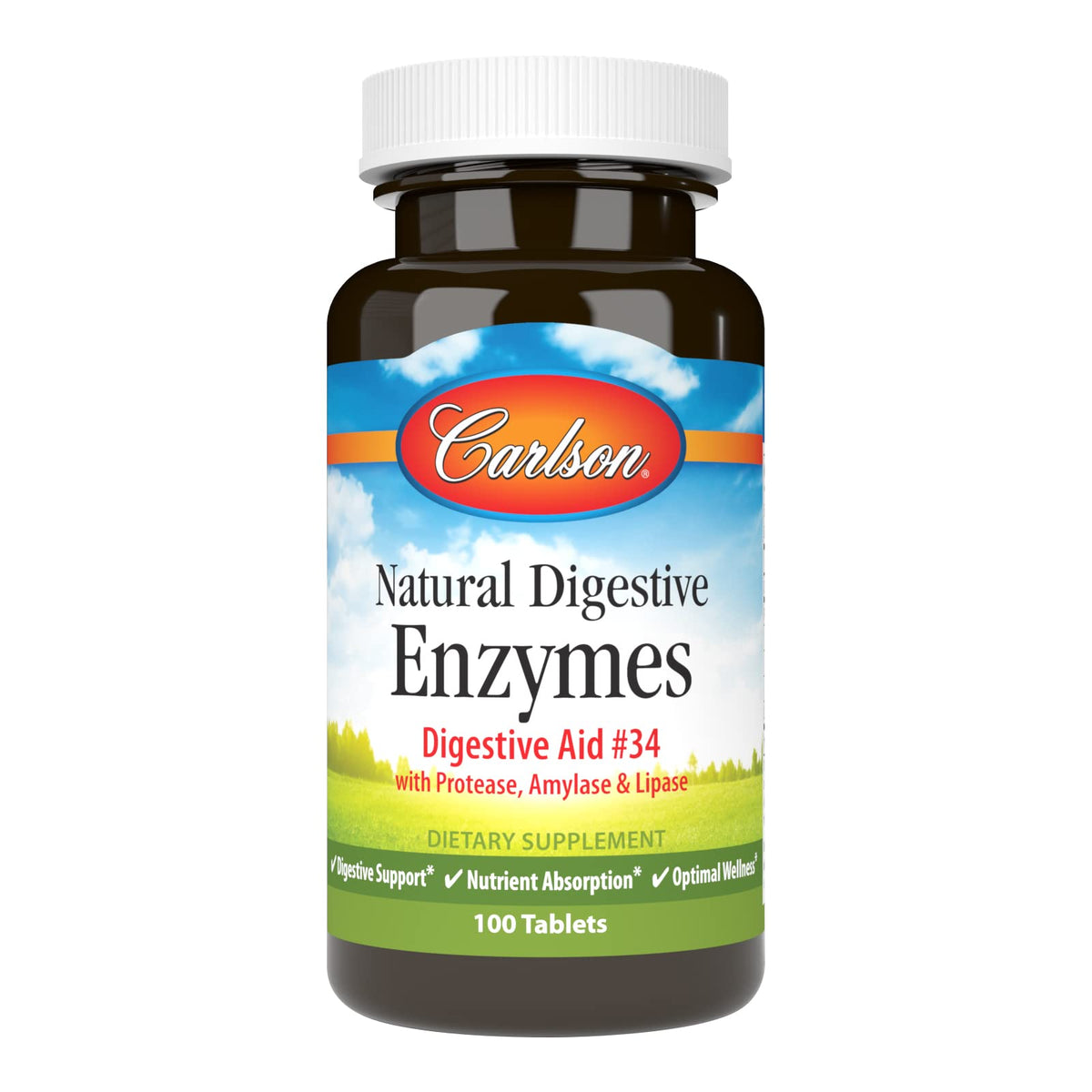 Carlson Digestive Enzymes bottle front view supports nutrient absorption.