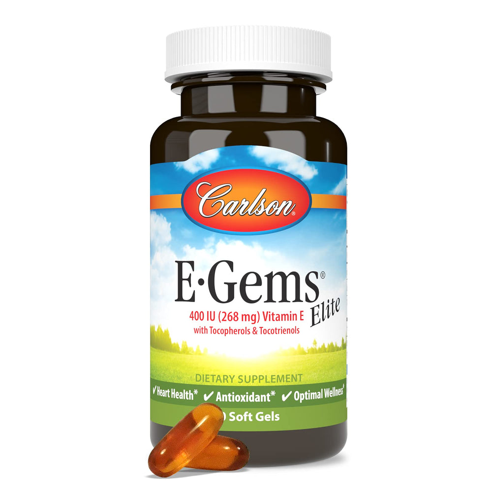 Carlson E-Gems Elite bottle pouring capsules into hand for convenient daily use.