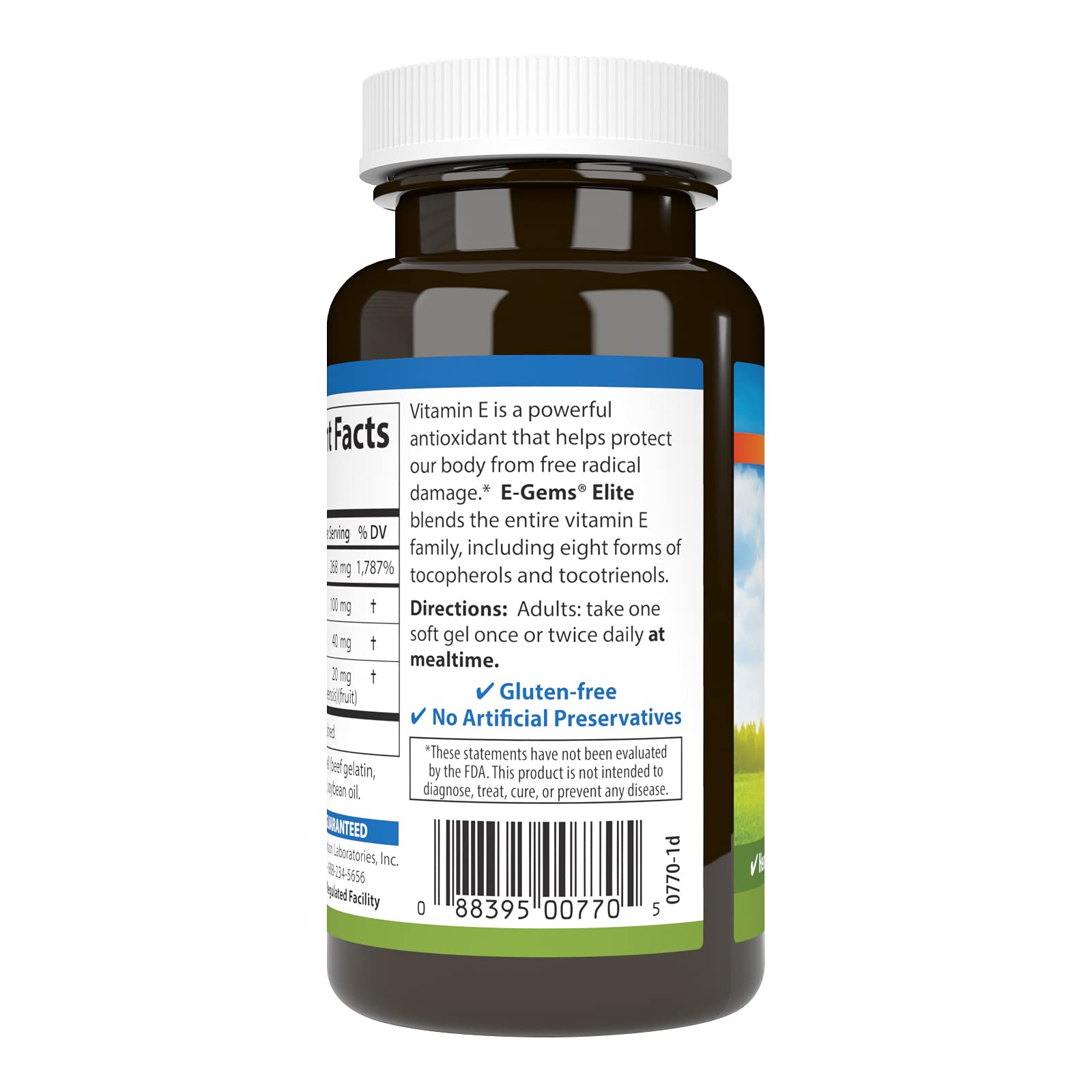 Carlson E-Gems Elite capsule close-up showing smooth soft gel for easy swallowing.