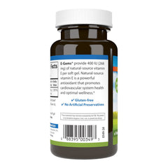 Carlson E-Gems natural-source vitamin E bottle label highlights ingredients.