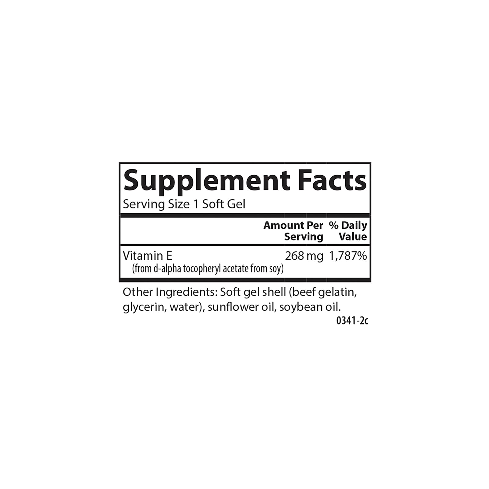 Carlson E-Gems nutrition facts label closeup for ingredient details