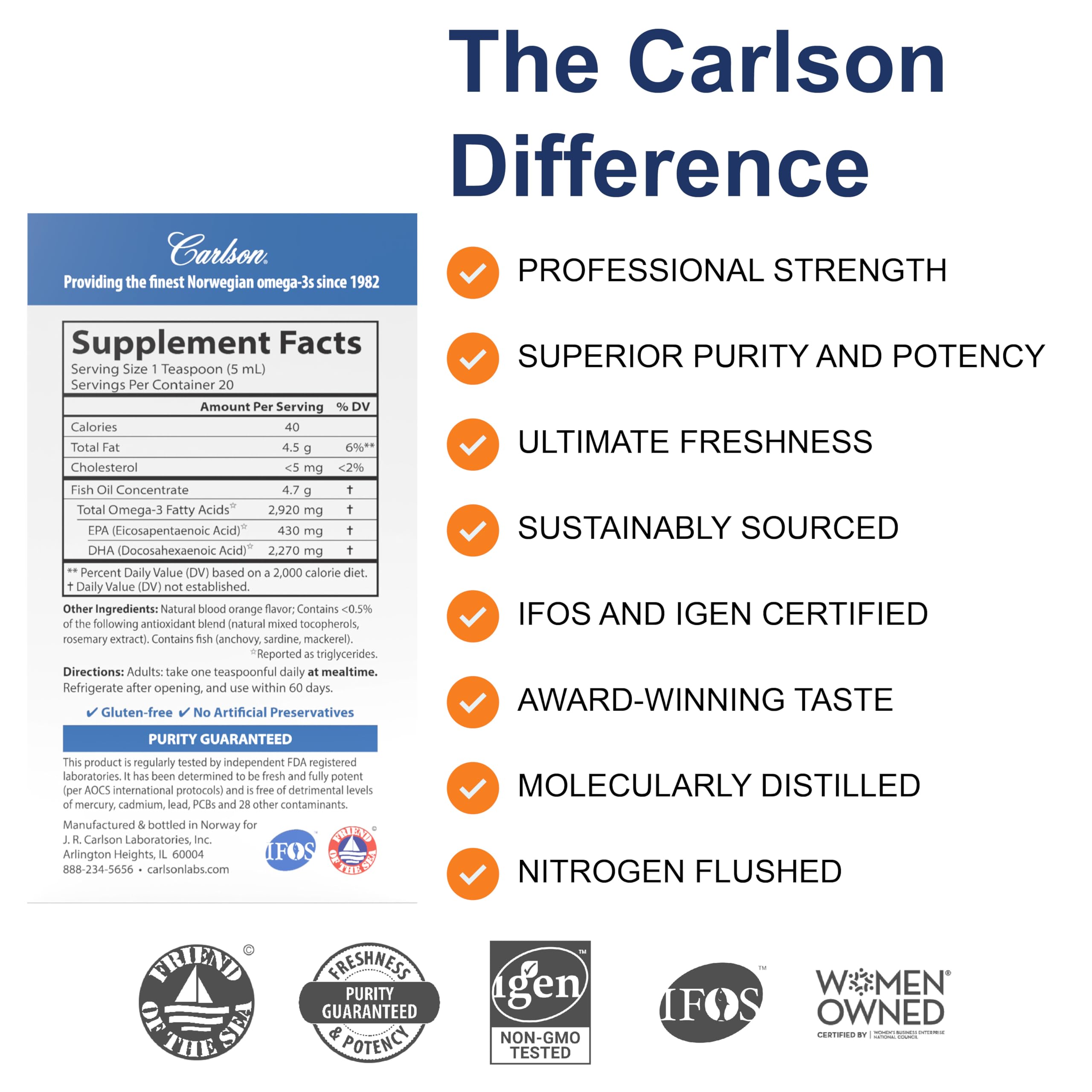 Carlson Elite DHA teaspoon measure, ideal for accurate, consistent DHA supplementation.