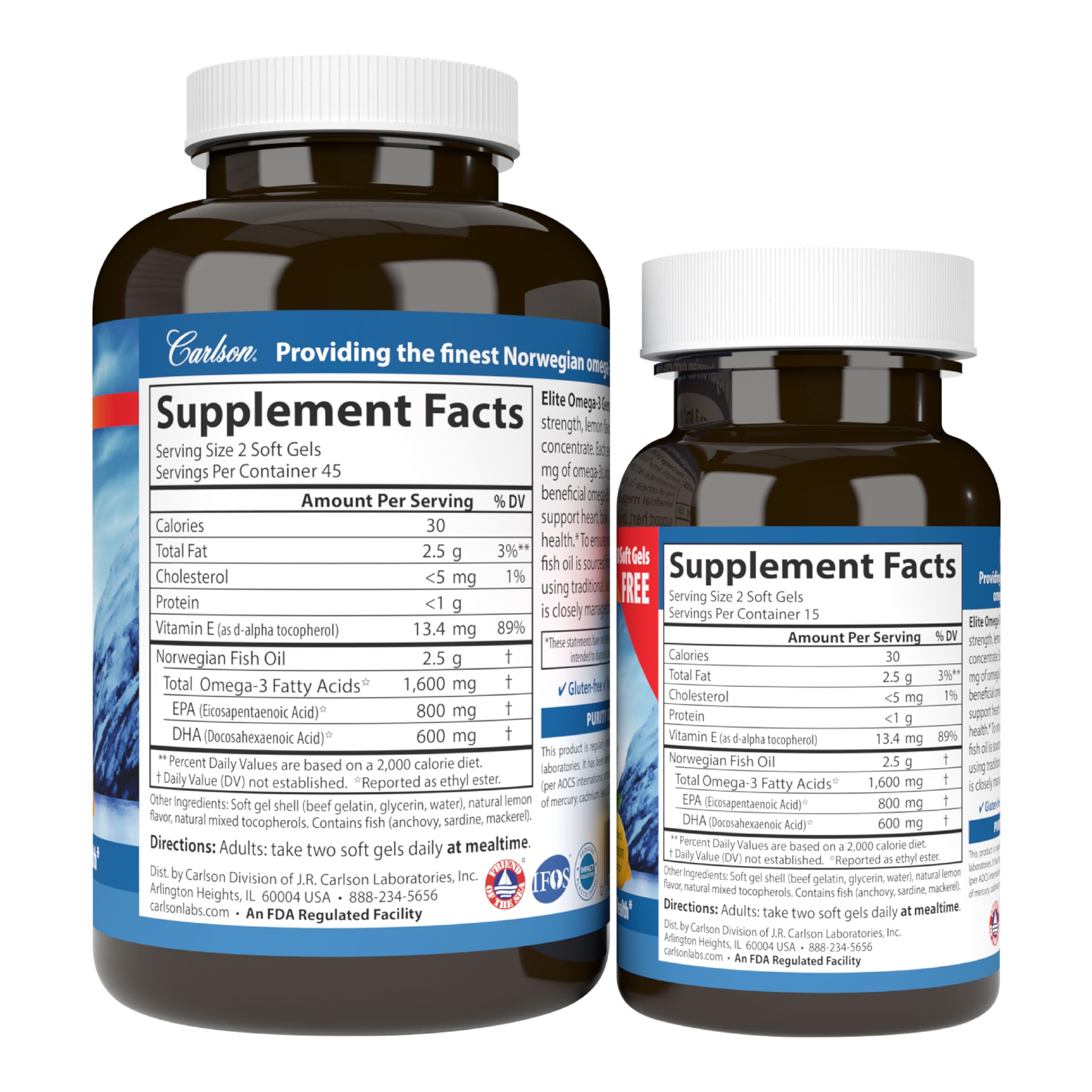 Carlson Elite Omega-3 Gems lemon flavor capsules closeup.