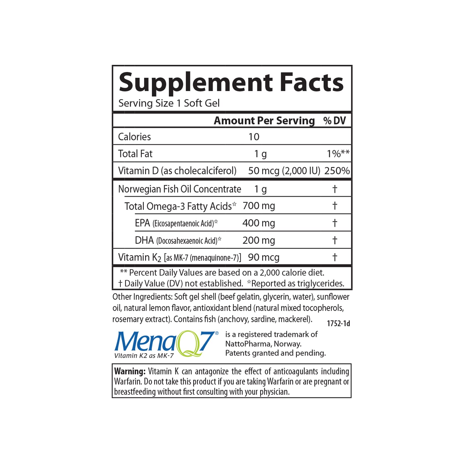 Carlson Elite Omega-3 Plus D & K lemon flavor packaging for easy daily supplementation