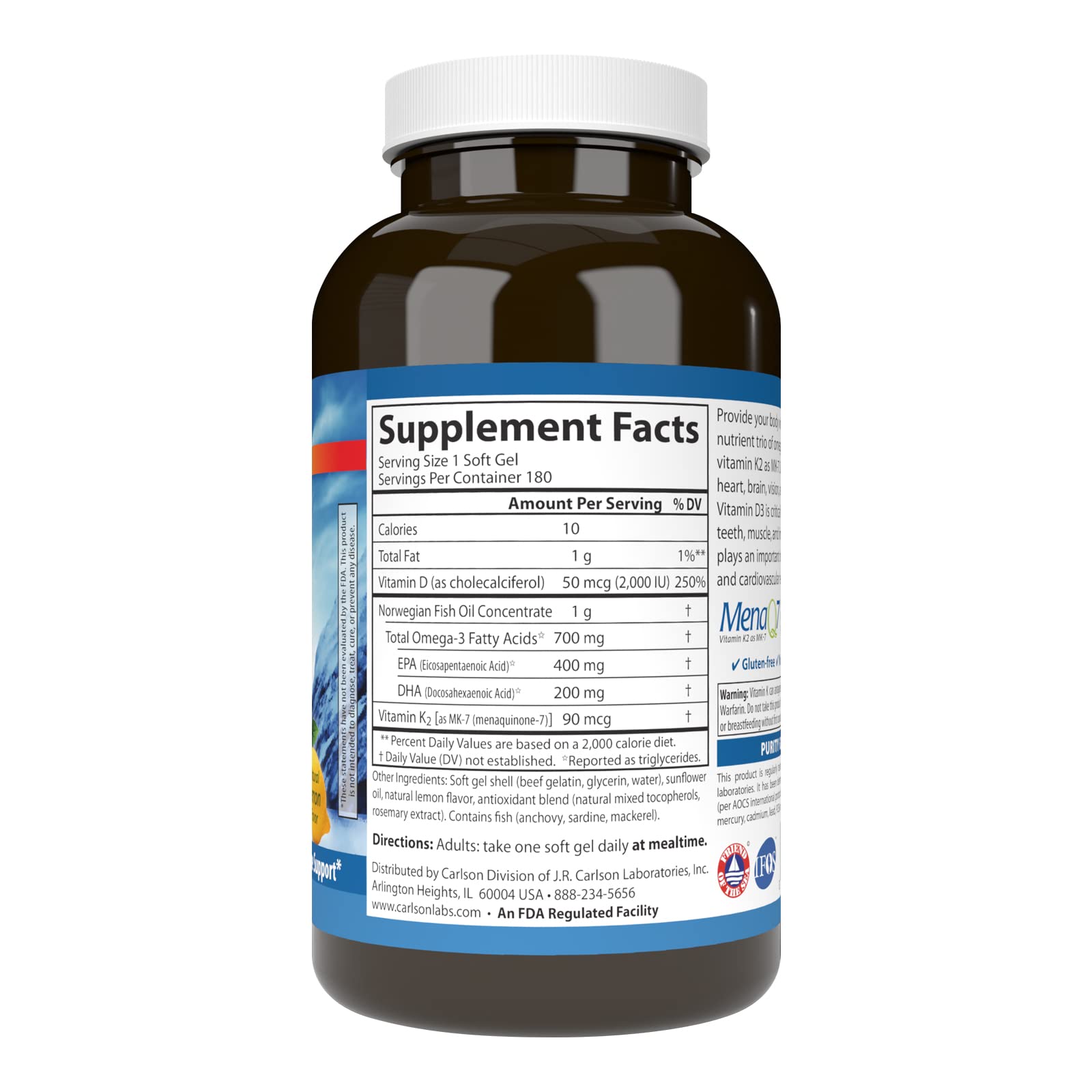 Carlson Elite Omega-3 Plus D & K softgels closeup for potential immune support and quality ingredients