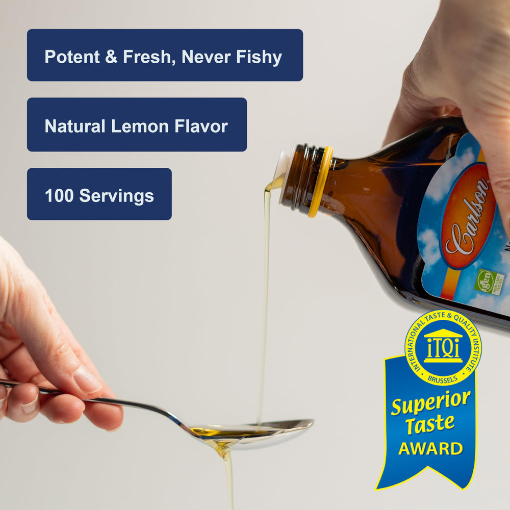 Carlson fish oil measuring spoon demonstrates precise teaspoon serving