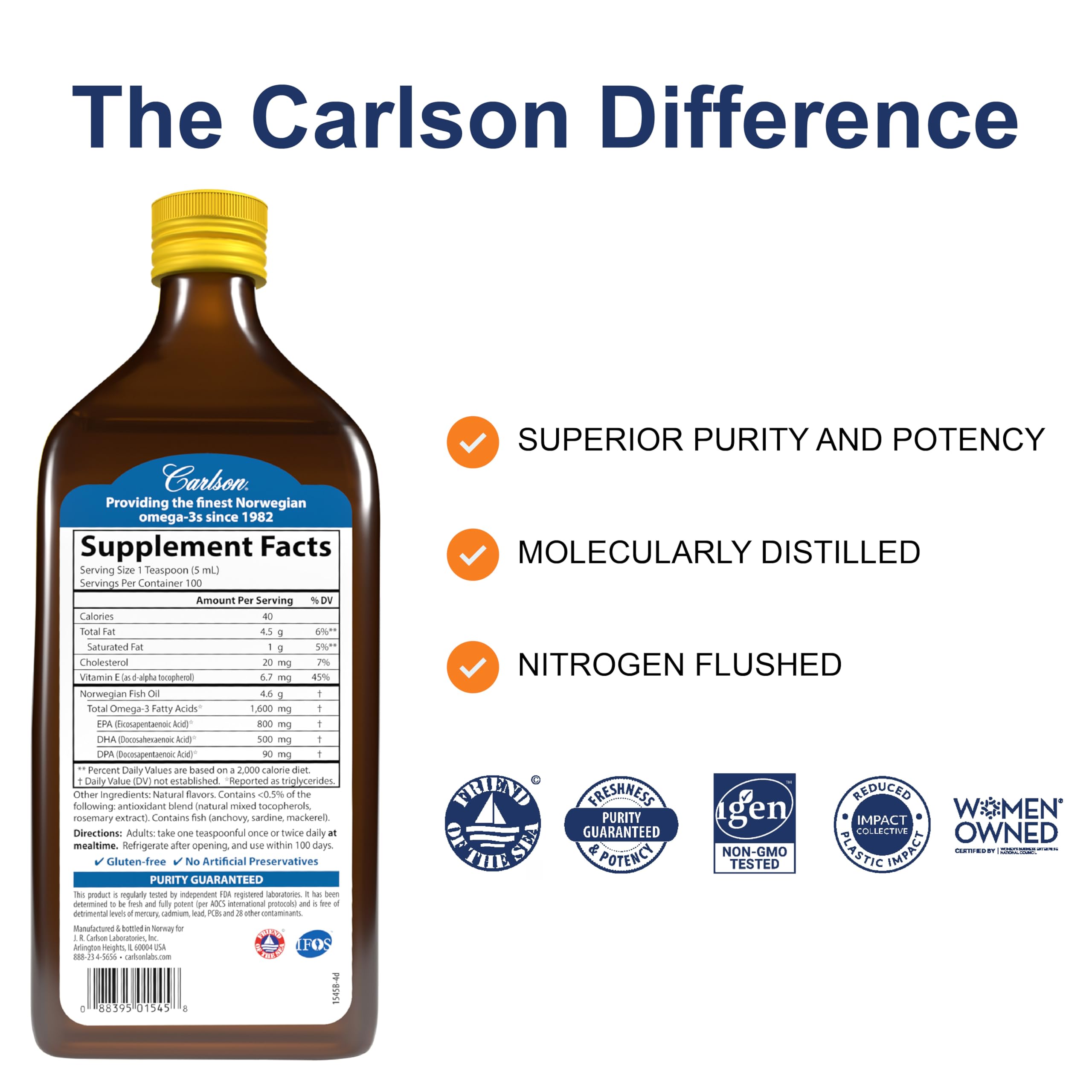 Carlson fish oil lemon bottle pour shows easy dosage