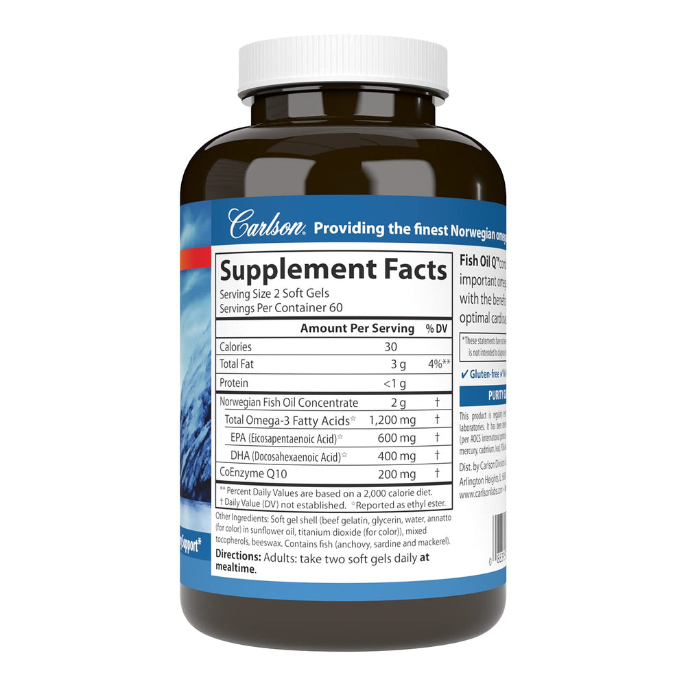 Carlson Fish Oil Q softgels arranged for convenient daily support.