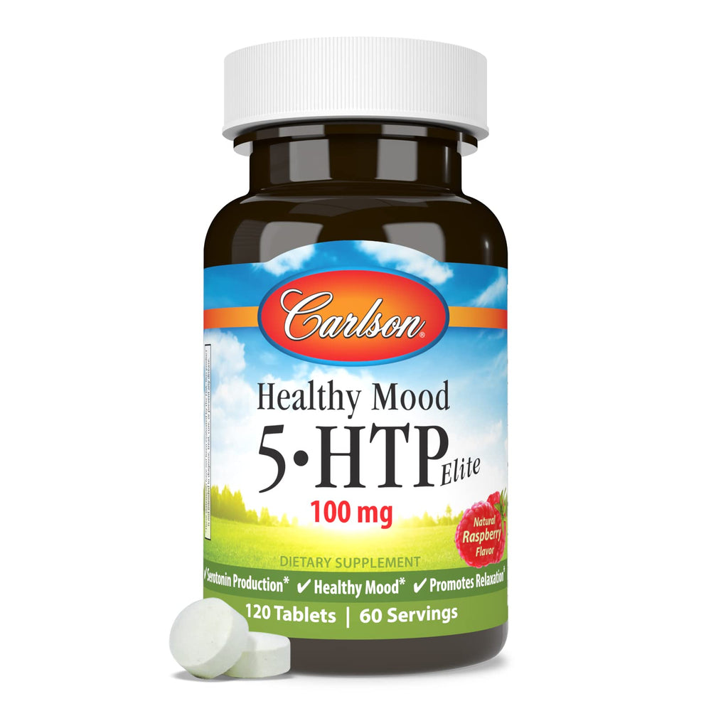 Packaging of Carlson Healthy Mood 5-HTP Elite showing potency and quality