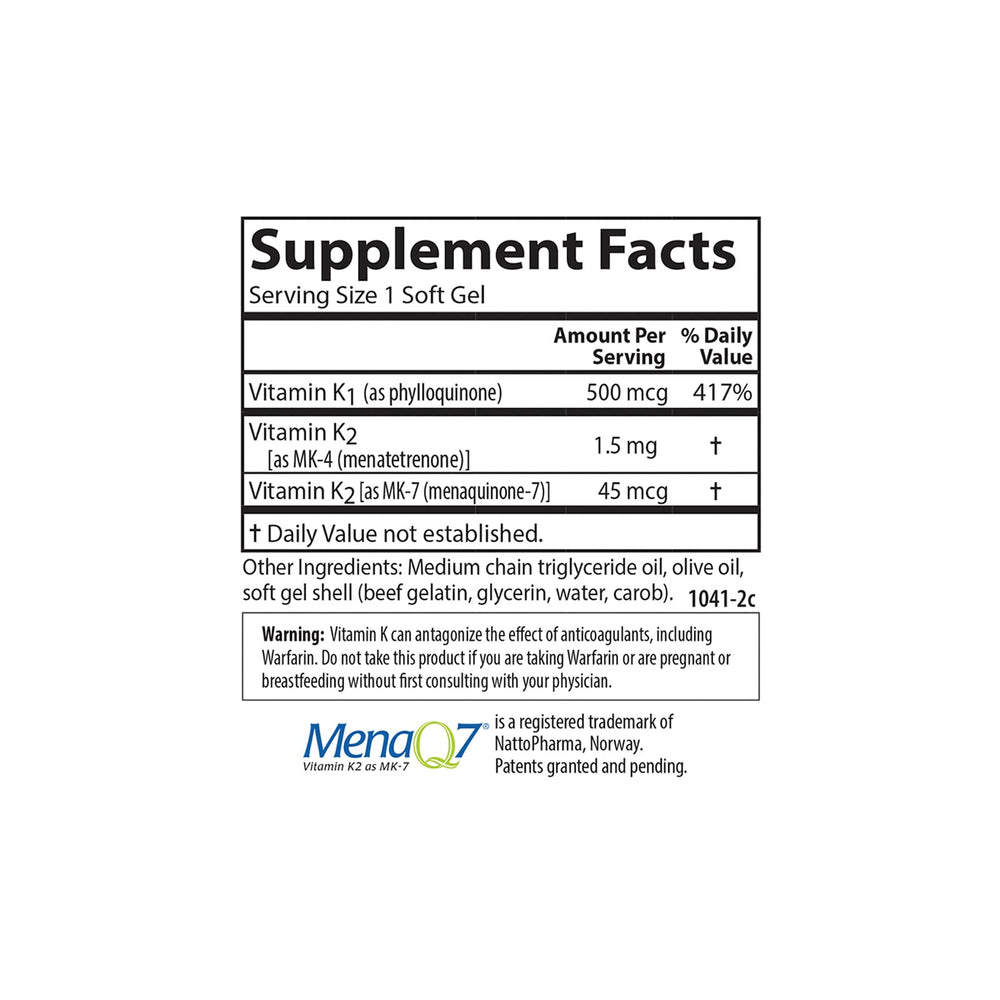 Carlson K Complete nutrition facts panel displayed for transparency and quality assurance.