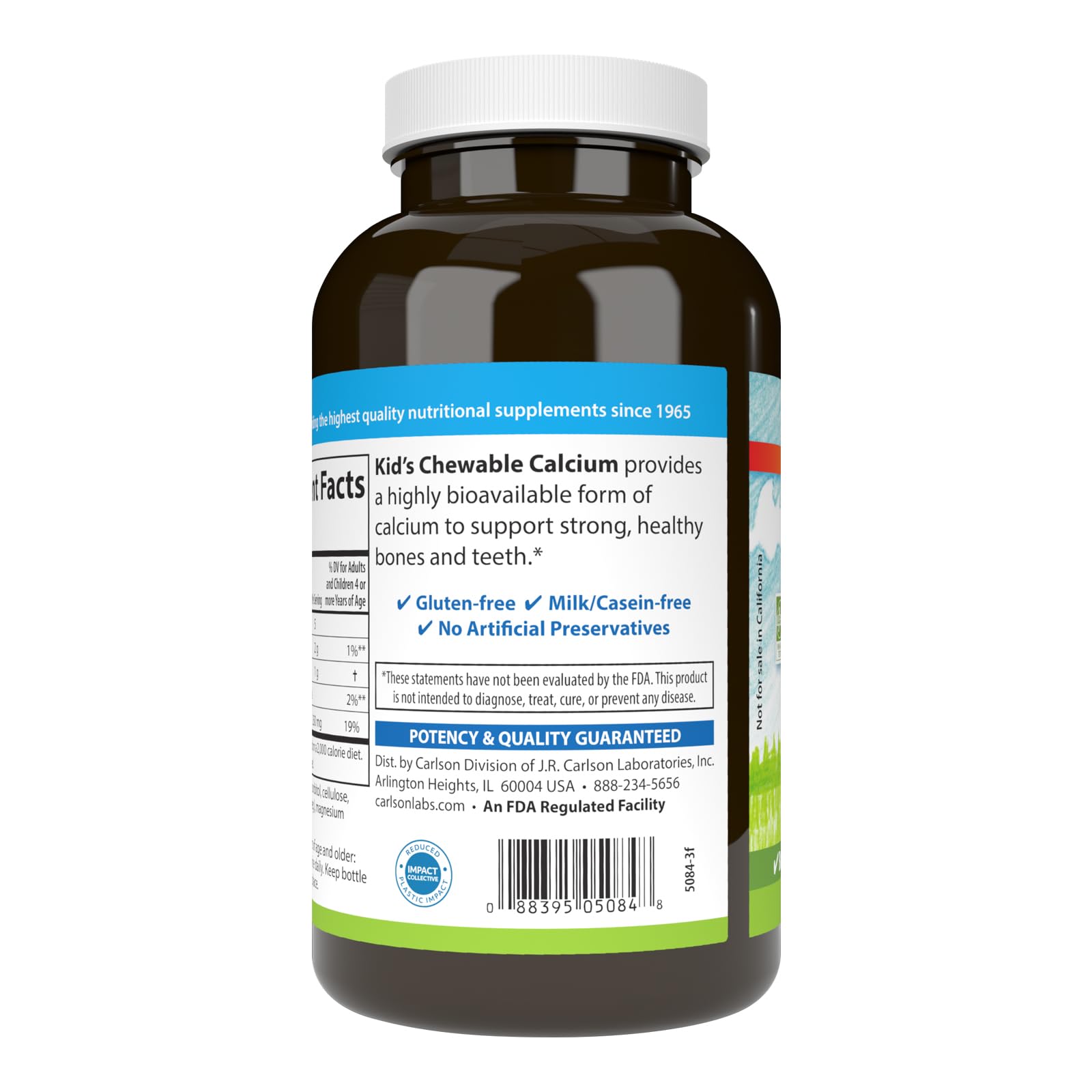 Carlson Kids Chewable Calcium vanilla serving ready to enjoy.