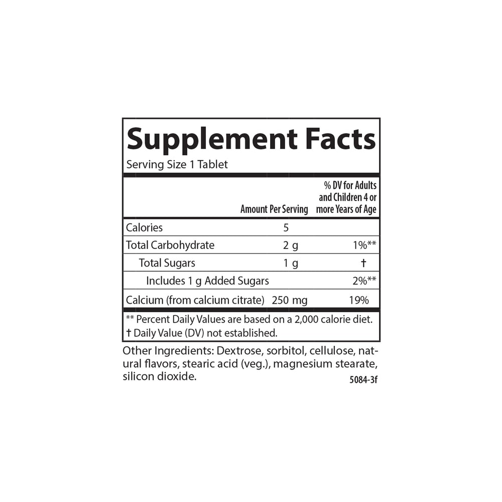 Carlson Kids Chewable Calcium vanilla tablet closeup for tasting-friendly supplementation.