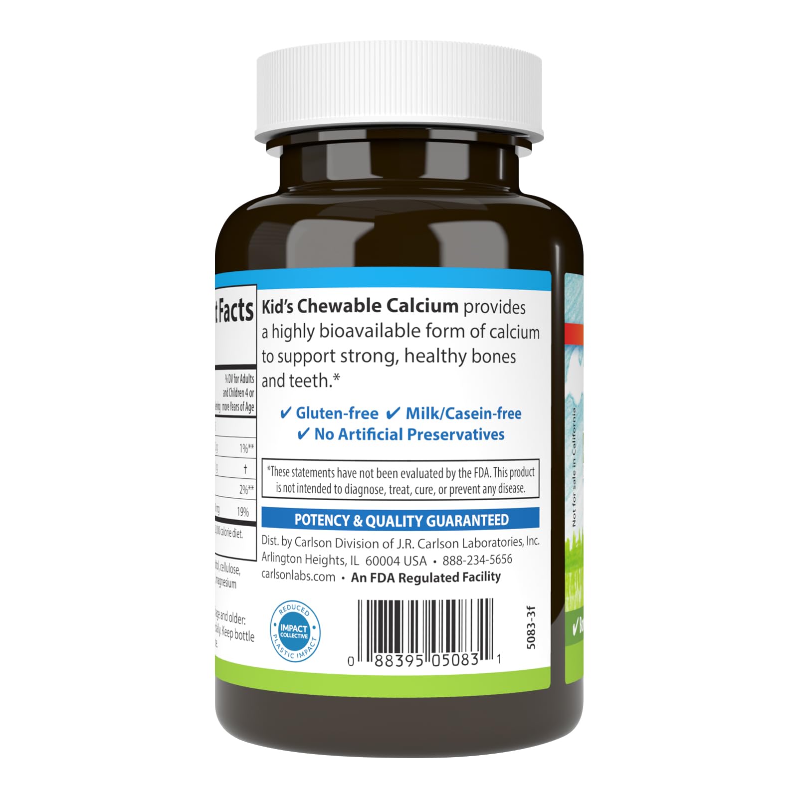 Carlson Kids calcium vanilla serving image suggests convenient family routines.