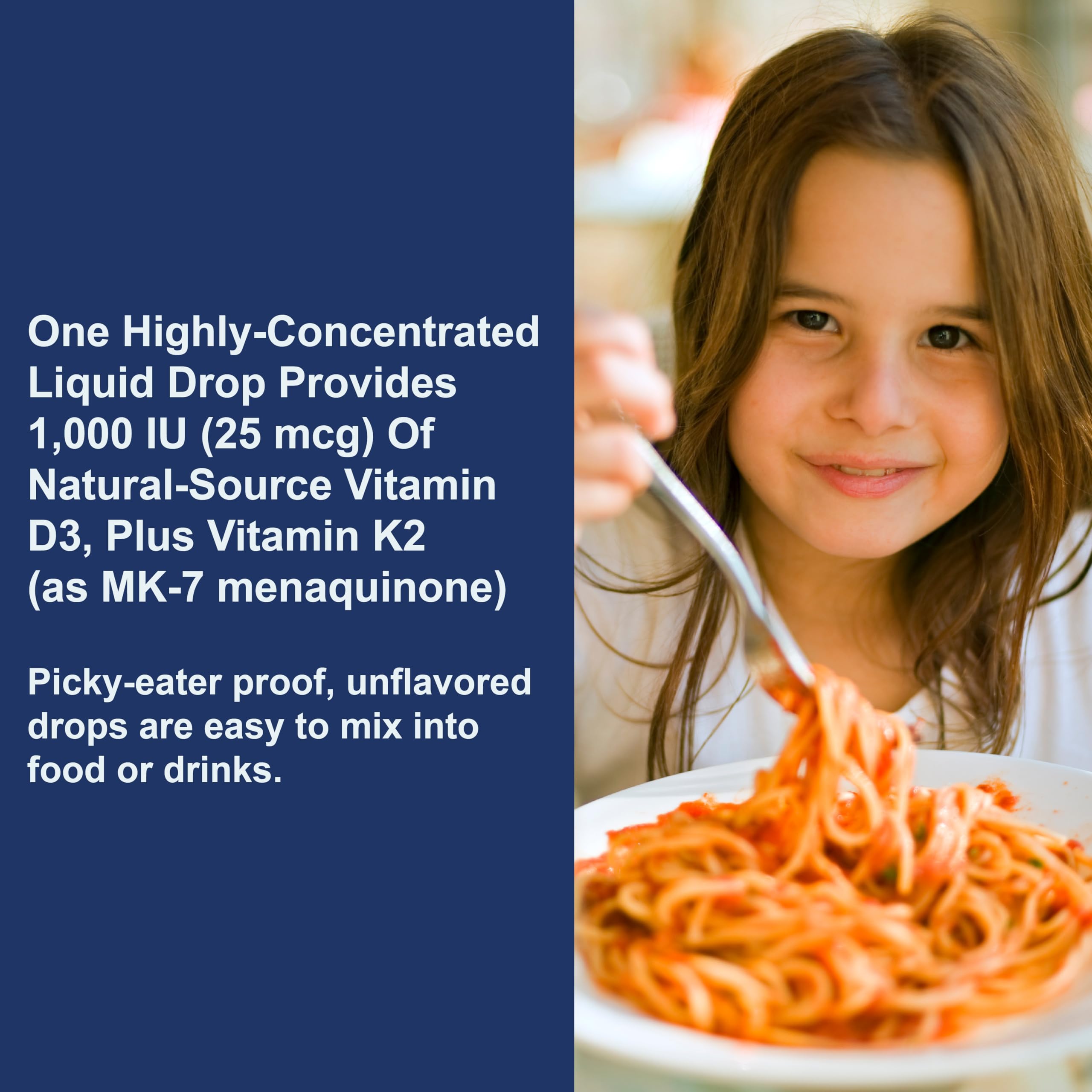 Carlson Kid's D3+K2 drops ingredient panel showing D3 and K2 per serving